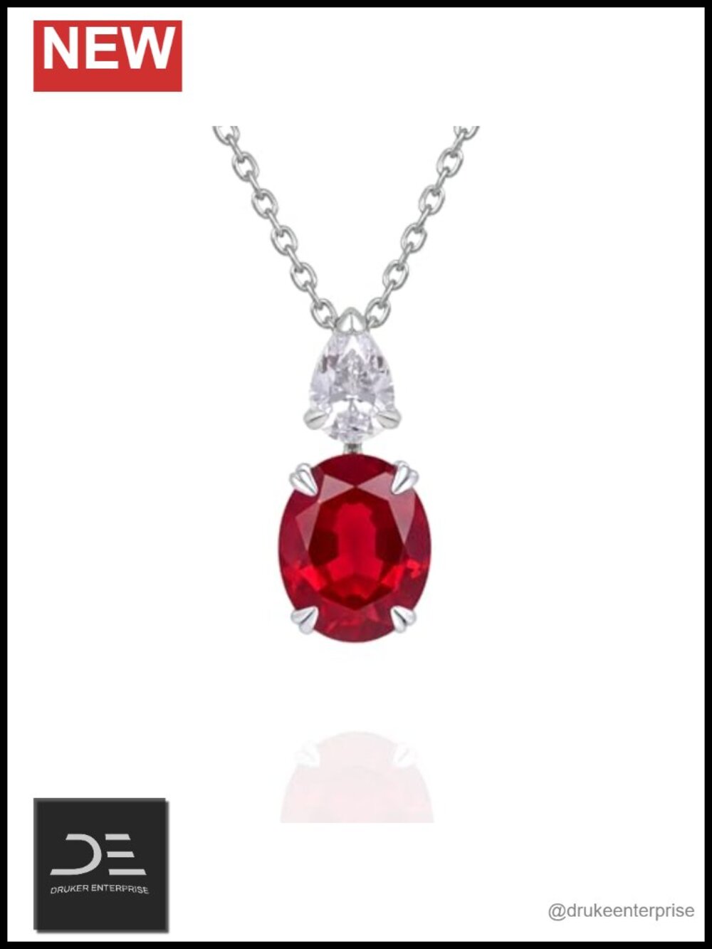 Ruby Necklace for Women, 4.8 ct Lab-Grown Ruby Pendant, 18K White Gold Plated